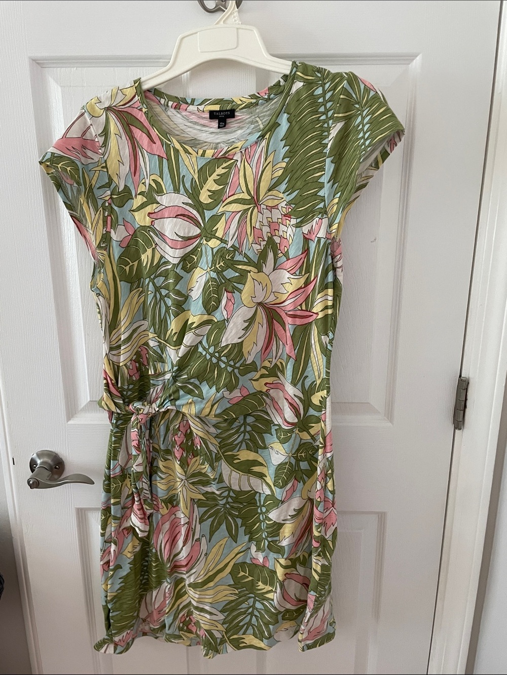 Talbots Olive Green Floral Tie-Waist Midi Dress